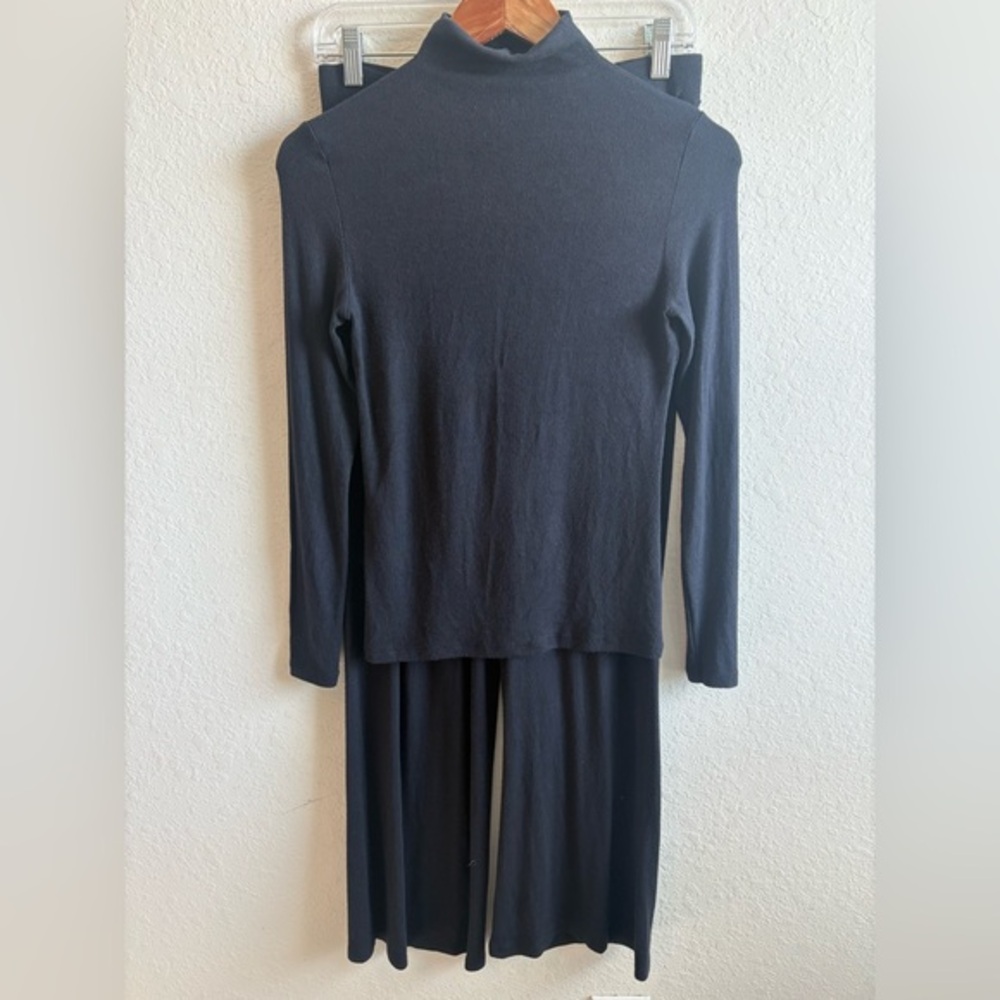Summersalt Black Ribbed Lounge Set Mock Neck Top Wide Leg Pants Size Small